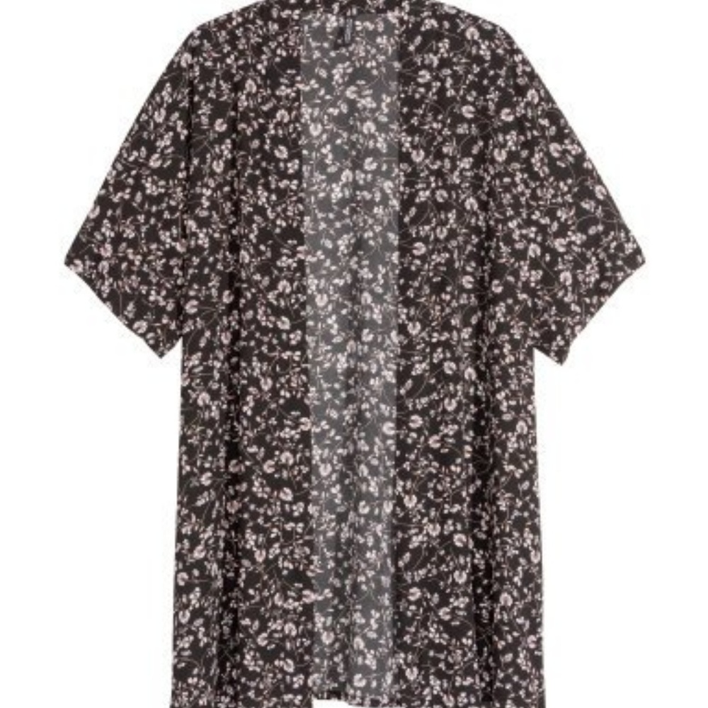 H&M black and pink floral kimono size large